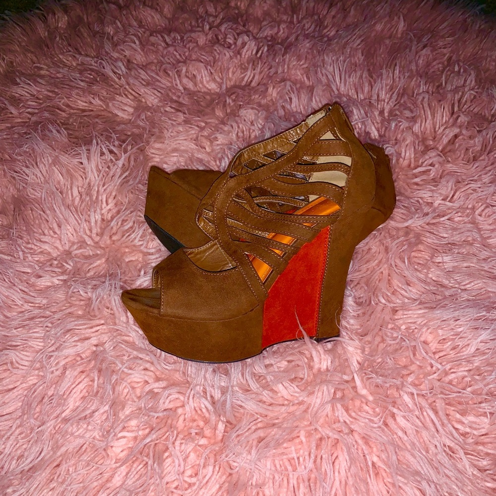 Brown wedges with orange accents